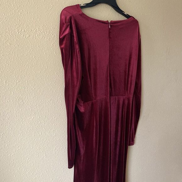Ababalaya Crushed Velvet Maroon Red Slit Maxi Dress‎ XXL Dark Romantic - Picture 6 of 14